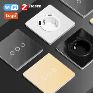 Smart Wall Switch Socket UK EU Standard Light Switch and Power Outlet WiFi Zigbee App-Compatible Smart Home