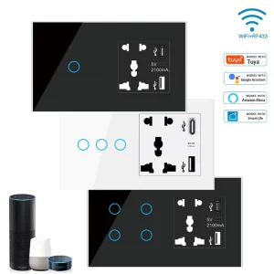 Smart Wall Switch and Multi-Function Socket 2-in-1 WiFi RF433 5V 2100mA USB Charger App Remote Control
