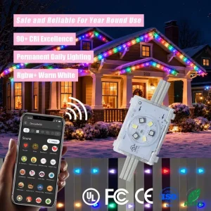 Smart WiFi Controller 48V IP68 RGBIC Permanent Eave Point Lights UCS2904 Track System Outdoor Light 200ft 300ft Christmas Lights