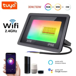 Smart WiFi IP66 Outdoor Music 30W RGBCW LED Floodlight, Dimmable Wall Light, PST-FL-30W