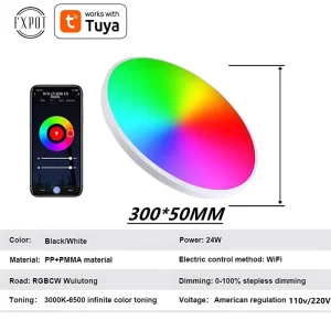 Smart WiFi LED Ceiling Light 24W 220V RGB Round App-Controlled
