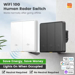 Smart WiFi Motion Sensor Wall Light Switch with Radar Human Body Detection and Voice Control