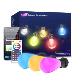 Smart WiFi RGB Outdoor String Light with Bell Bulbs, IP65 Waterproof, Dimmable