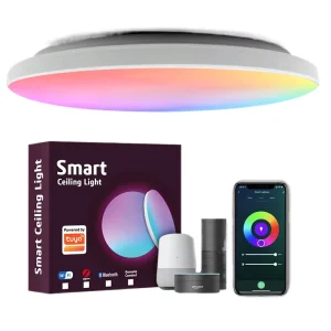 Smart WiFi RGB+CCT LED Ceiling Light 24W Dimmable Aluminum Alloy Panel Lamp Compatible with Alexa and Google Home