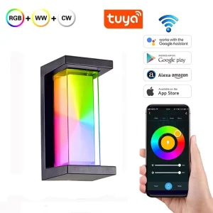 Smart WiFi RGBCW Outdoor LED Wall Lamp with App, Voice, and Remote Control Dimmable Garden Landscape Sconce