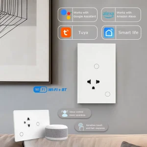 Smart WiFi Wall Switch 1 Gang 3 Pole Thailand Socket Tempered Glass Panel 100-240V