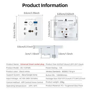 Smart WiFi Zigbee 13A Socket Switch with USB Type-C Remote Scheduling and Device Control