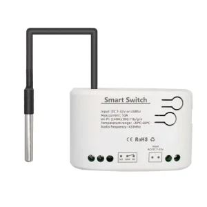 Smart Wireless WiFi Switch Module, 1-Channel DC 7-32V, RF Receiver, 10A Relay, Temperature Sensor