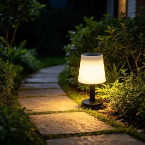 Soft Glow Solar Powered Table Light with Warm LED and Durable Plastic Base Decorative Lamp for Yard Landscape Walkway