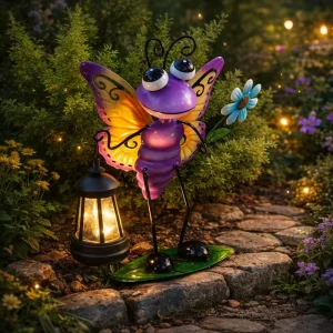 Solar Animal Garden Statue with Lantern Metal Hand Painted Figurine Light for Outdoor Patio Lawn Yard Waterproof Decor