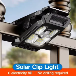 Solar Clip Wall Light Outdoor Motion Sensor Fence Security Lamp IP65 Waterproof Clamp Lighting for Garden Patio Garage Deck