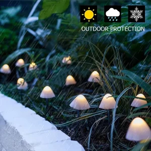 Solar Energy IP65 Waterproof PVC Mushroom LED Lamp Remote Control 360 Beam Angle Dimmable 2700K Warm White Battery Garden