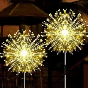 Solar Firework Fairy Lights 120 LED IP65 Waterproof Warm White Copper Wire Starburst Outdoor Garden Patio Yard Landscape Decor
