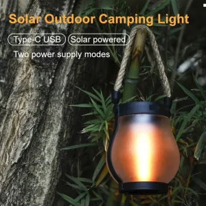 Solar Flame Camping Lantern IPX4 Waterproof Portable LED Lantern Outdoor Light for Camping Hiking Garden Emergency