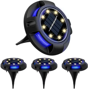 Solar Garden Deck Disk Ground Lights 12 LED Beads Light Sensor IP55 Waterproof Rechargeable Automatic Night Activation