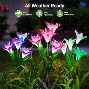 Solar Garden Lights LED Lily Garden Solar Flowers Outdoor Waterproof Yard Decorations Outdoor Light up Flowers for Yard