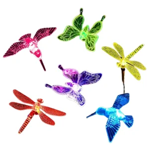 Solar Garden Lights Sparkling Hummingbird Butterfly Dragonfly Multi color Changing Led IP55 Rated 12 Hour Runtime 360 Beam
