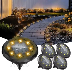 Solar Ground Plug Light 8 LED Outdoor Garden Light IP65 Waterproof Warm White Solar Disk Lights