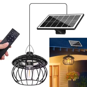 Solar Hanging Pendant Separate Panel Remote Warm Light Outdoor LED Ceiling Garden Patio Gazebo Barn Garage Pendant Lights