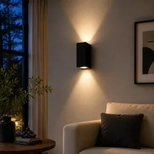 Solar LED Cylinder Wall Light IP65 Waterproof 3500K Warm White for Garden Outdoor Use Black Mediterranean Style