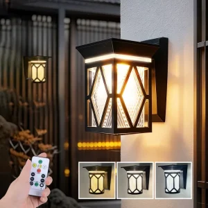 Solar LED Wall Lamp Outdoor Solar Powered Remote Control Light Sensor 3-Color Changeable Garden Light 2W 1200mAh