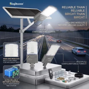 Solar LED Waterproof IP65 Highway Street Light with Smart Motion Sensor, Integrated LED and Battery Storage