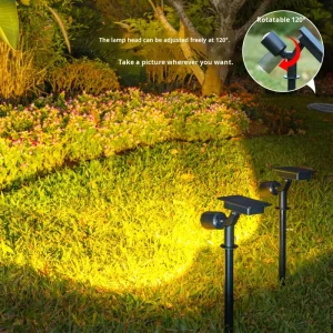 Solar Lawn Spotlight Outdoor Large Lens 120 Adjustable Path Light Waterproof Garden Landscape Lighting