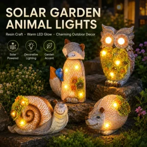 Solar Led Small Outdoor Waterproof Resin Artificial Fox Owl Snail Hedgehog Lawn Lamp Decorative Ambiance Light Garden Ornament