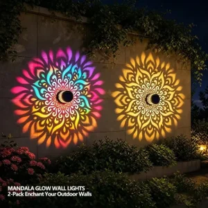 Solar Mandala Wall Lamp Outdoor LED Waterproof Fence Lamp for Garden Lawn Estate Porch Corridor Courtyard Decoration Wall Light