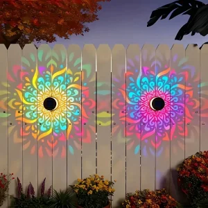 Solar Mandala Wall Lamps Hollow Peony Design Outdoor Garden Decor Light Iron Yard Party Gift for Festive Settings