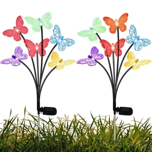 Solar Metal Butterfly Lights Outdoor 2 Pack 12 Swaying Garden Lights Waterproof Changing Color Pathway Decor