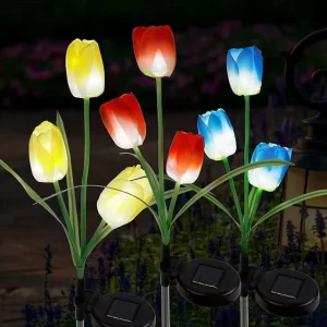 Solar Outdoor Garden Lights Waterproof Colorful Tulips Flowers Lights Simulated Flowers Decoration Lights for Patio Yard Garden