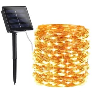 Solar Outdoor String Fairy Lights 12m 100LED Waterproof Garland Light for Holiday Christmas Garden Decoration