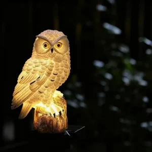 Solar Owl Resin LED Garden Light for Outdoor Road Lawn Use IP44 Waterproof Warm White Decorative Landscape Lighting