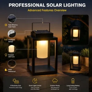 Solar Polysilicon Panel Iron Lantern with Light Control and Built-In Sensor