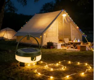Solar Portable Camping String Lights with 8 Modes Hanging USB Rechargeable Tent Lantern for Awning Garden Party Remote Control
