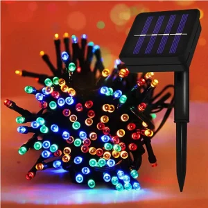 Solar Powered LED Fairy String Lights IP44 Outdoor Garden Wedding Christmas Decoration Dark Green Line Colorful Flashing