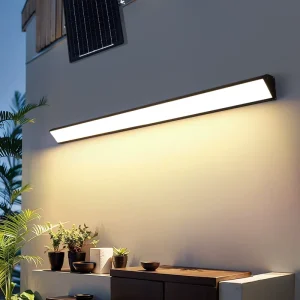Solar Powered LED Long Strip Wall Sconce Motion Sensor Waterproof Aluminum Polycarbonate 3 Color Outdoor Garden Decor Light
