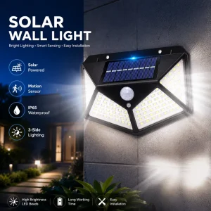 Solar-Powered Outdoor Garden Lights 100 LED 3 Lighting Modes Motion Sensor Rechargeable Waterproof Wall-Mounted