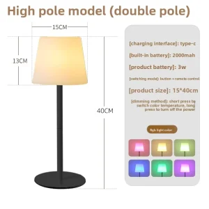 Solar Rechargeable Cordless Table Lamp Touch Dimmable LED Ambient Light for Bedroom Bedside Camping Garden Patio USB Charging