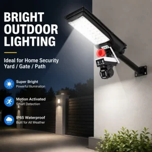 Solar Street Light 20W with CCTV Camera IP65 Rated Smart Security Lighting for Parking Lot Light Commercial Area for Outside