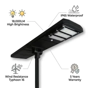 Solar Street Light Manufacturer 120W Solar Outdoor Light 18000LM IP65 Waterproof Wind Resistant Typhoon 16 with 5-Year Warranty