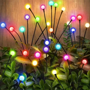 Solar Swaying Firefly Garden Lights RGB Color Changing Waterproof Wind Dancing Starburst Landscape Lights for Yard Patio Pathway