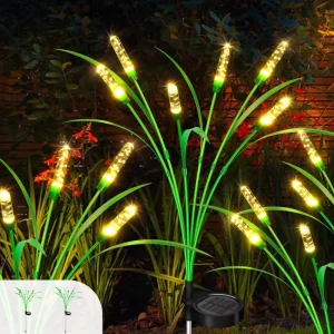 Solar Swaying Reed Stake Lights Outdoor IP65 Waterproof 6 LED Dusk to Dawn Firefly Garden Light for Pathway Lawn Patio Yard