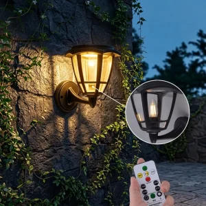 Solar Wall Light Outdoor IP65 Motion Sensor Remote Wall Lamp Dusk to Dawn E27 Compatible Adjustable Color Temperature Garden Yard