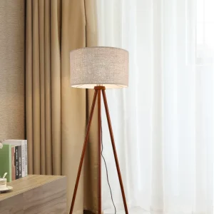 Solid American Style Wood Floor Lamp for Living Room Bedroom Retro Warm Sunset LED Lighting Comfortable Touch Control