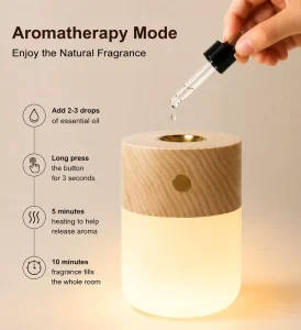 Solid Wood Aroma Diffuser Table Lamp Essential Oil Warming Light Touch Control Bedside Night Light