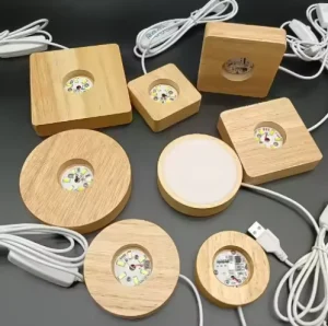 Solid Wood LED Night Light USB Luminous Round or Square Wooden Base