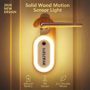 Solid Wood Mini Motion Sensor Night Light with Hook DIY Message Board Rechargeable Battery LED Wall Lamp Home Closet Door Handle