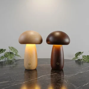 Solid Wood Mushroom Night Light Touch Control LED Built in Battery Dimmable 5v 3000K Warm White Bedside Desktop Decorative
